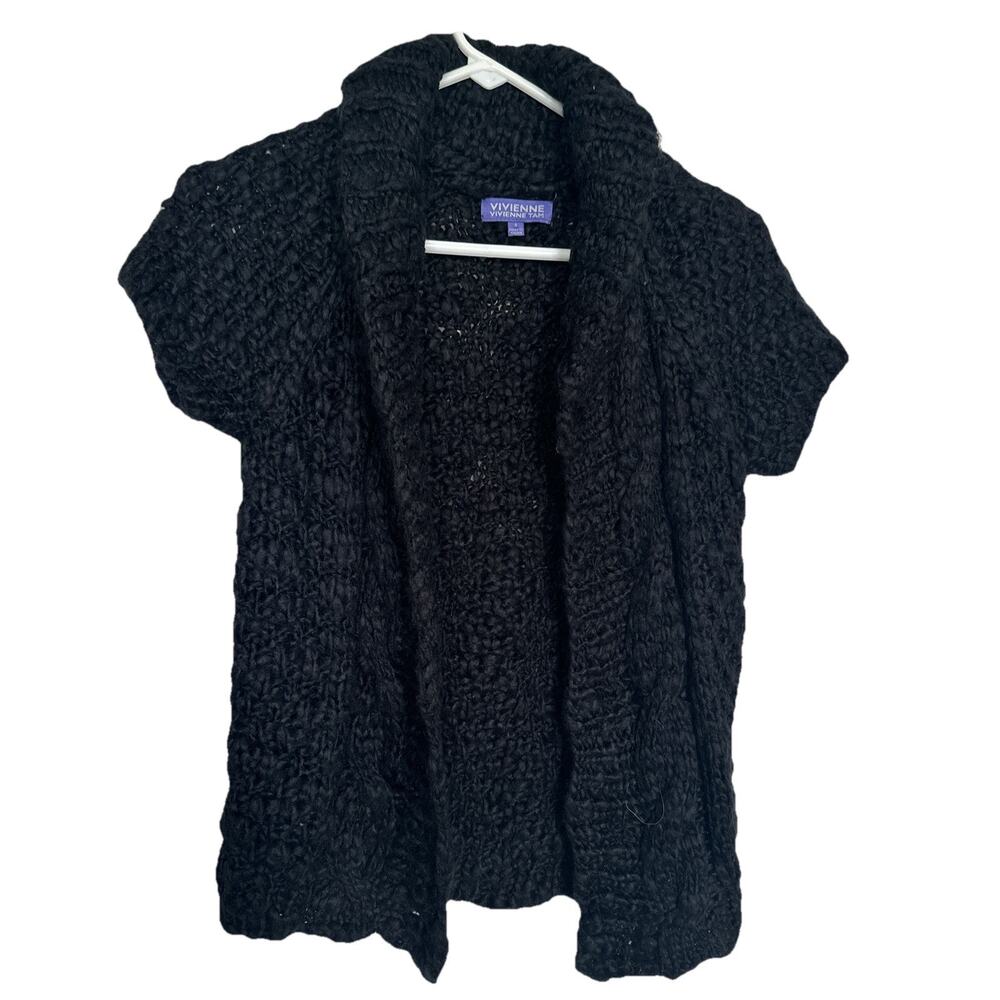Vivienne Tam Black Short Sleeve Chunky Button Up Cardigan Y2K 90s Size Small VTG